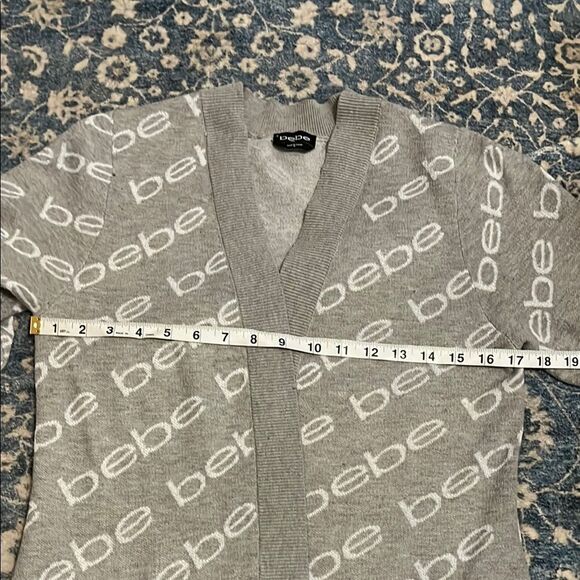 Bebe Gray Logo Open Style Cardigan Sweater Academia Business Casual Comfy - Picture 9 of 10